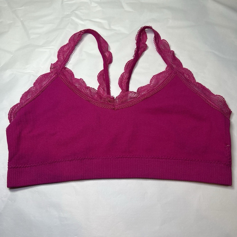 Hush Intimates Bra M L Pink Lace Floral Wireless Medium‎ Large Bralette Lingerie